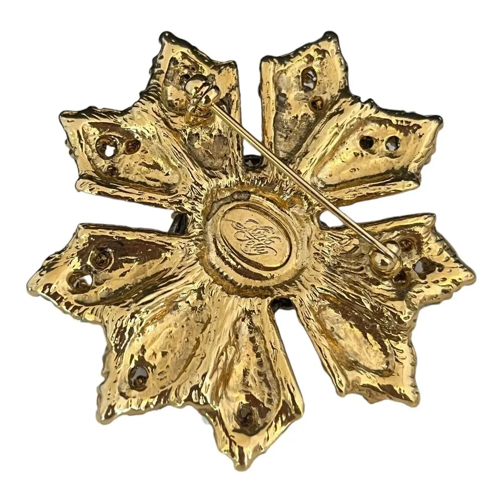 Kirks Folly Brooch AB Rhinestone Flower Gold Tone New Tags - 1C